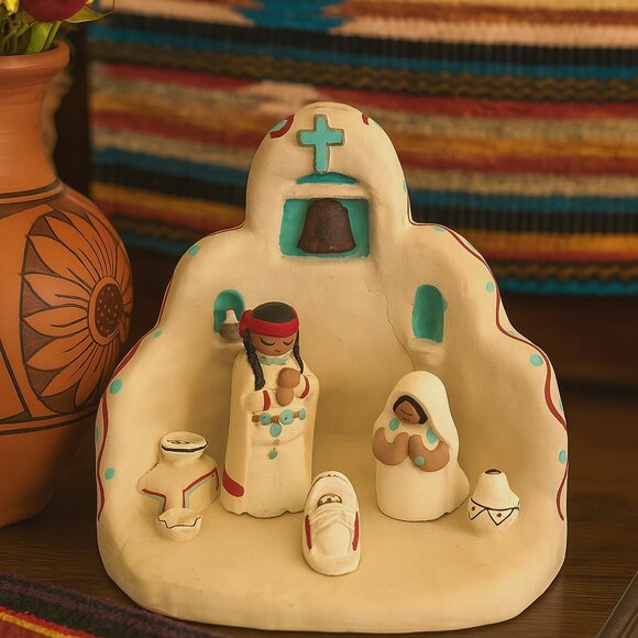 Native American Teissedre Clay Pottery Nativity Set Vintage - Picture 1 of 10
